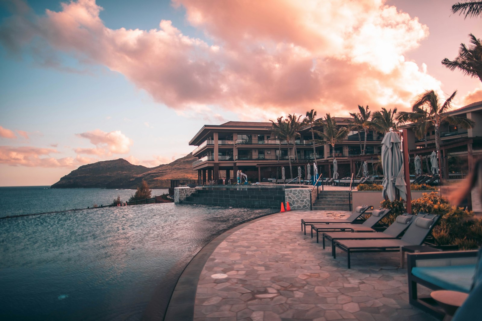 Luxury resort with palms and pool